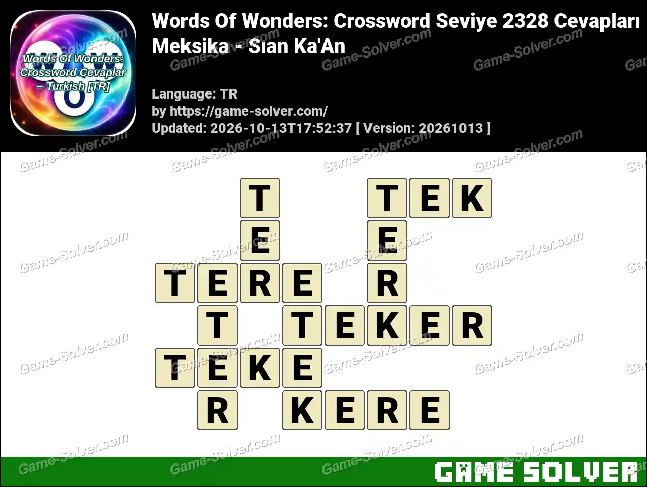 Words Of Wonders: Crossword Seviye 2328 Cevapları – Meksika – Sıan Ka’An